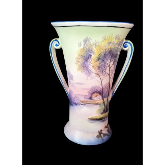 vintage Noritake Morimura Brothers Art Nouveau Double Handled Hand Painted Vase - Picture 1 of 13